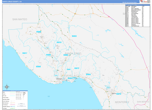 Santa Cruz County, CA Zip Code Map